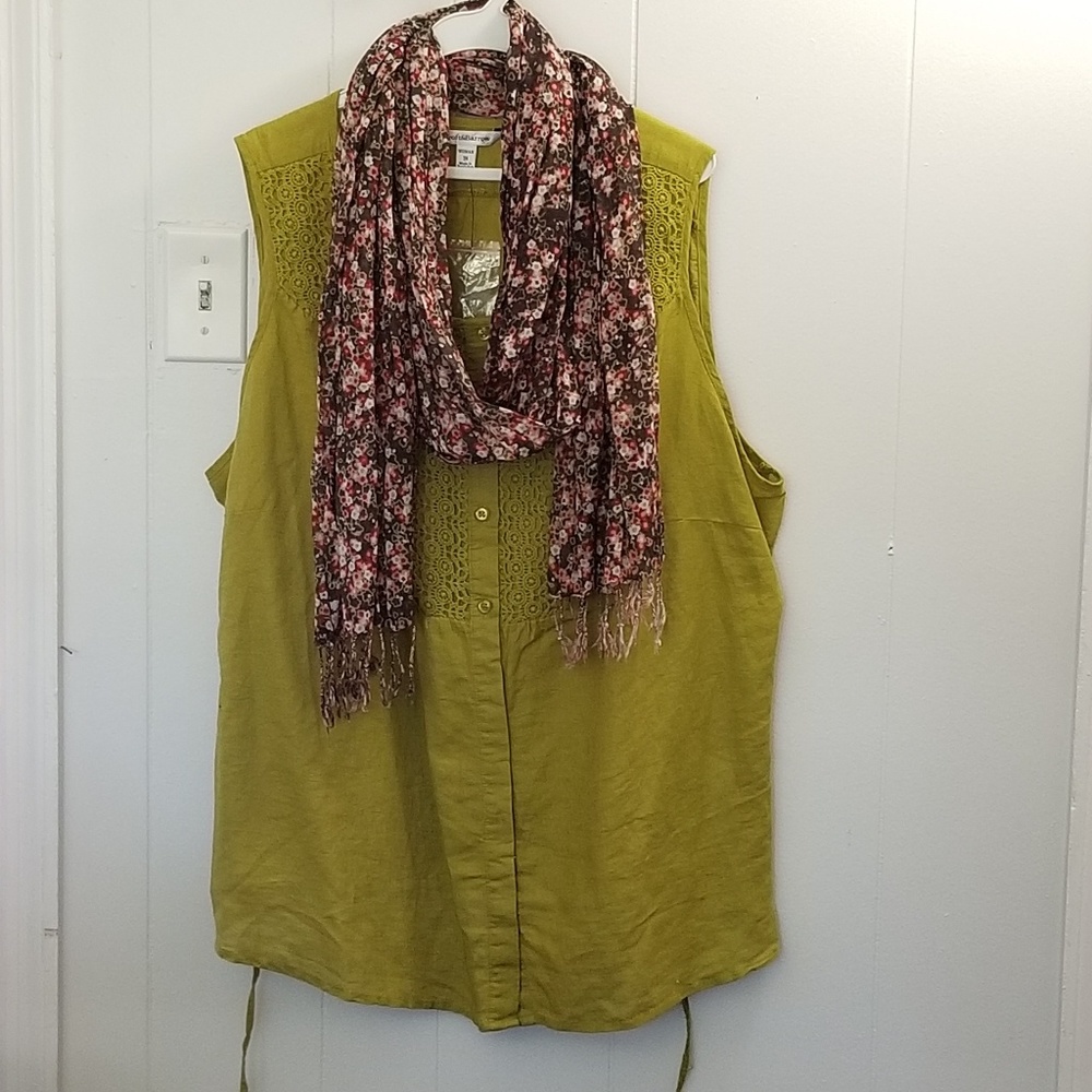 Croft&Barrow Linen Chartreuse Sleeveless Top